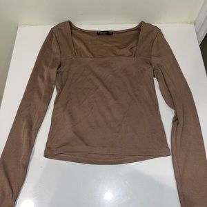 Stradivarius Brown Square Neck Long Sleeve Shirt